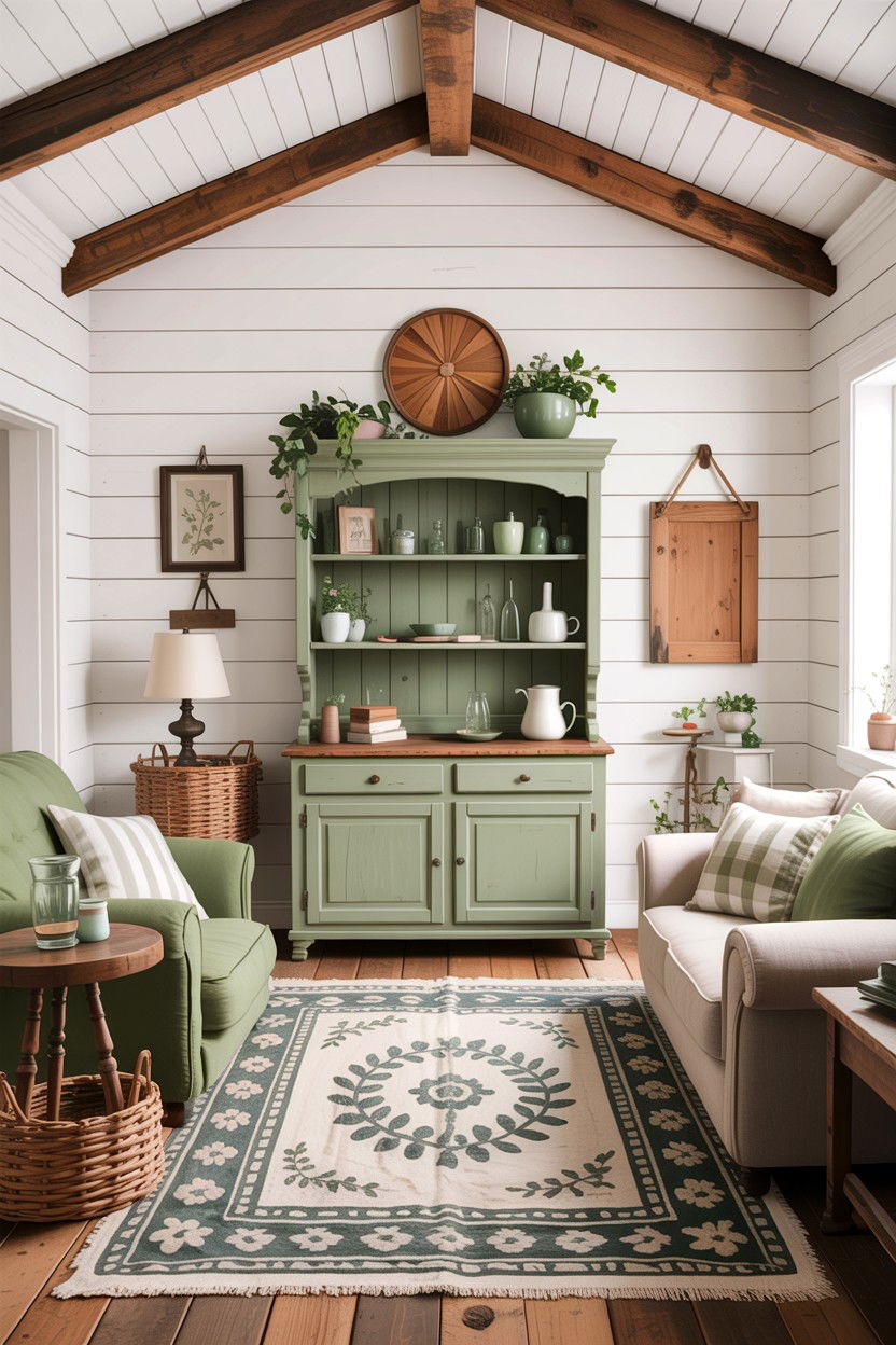 Sage and white farmhouse living room - 30 sage and white living room ideas
