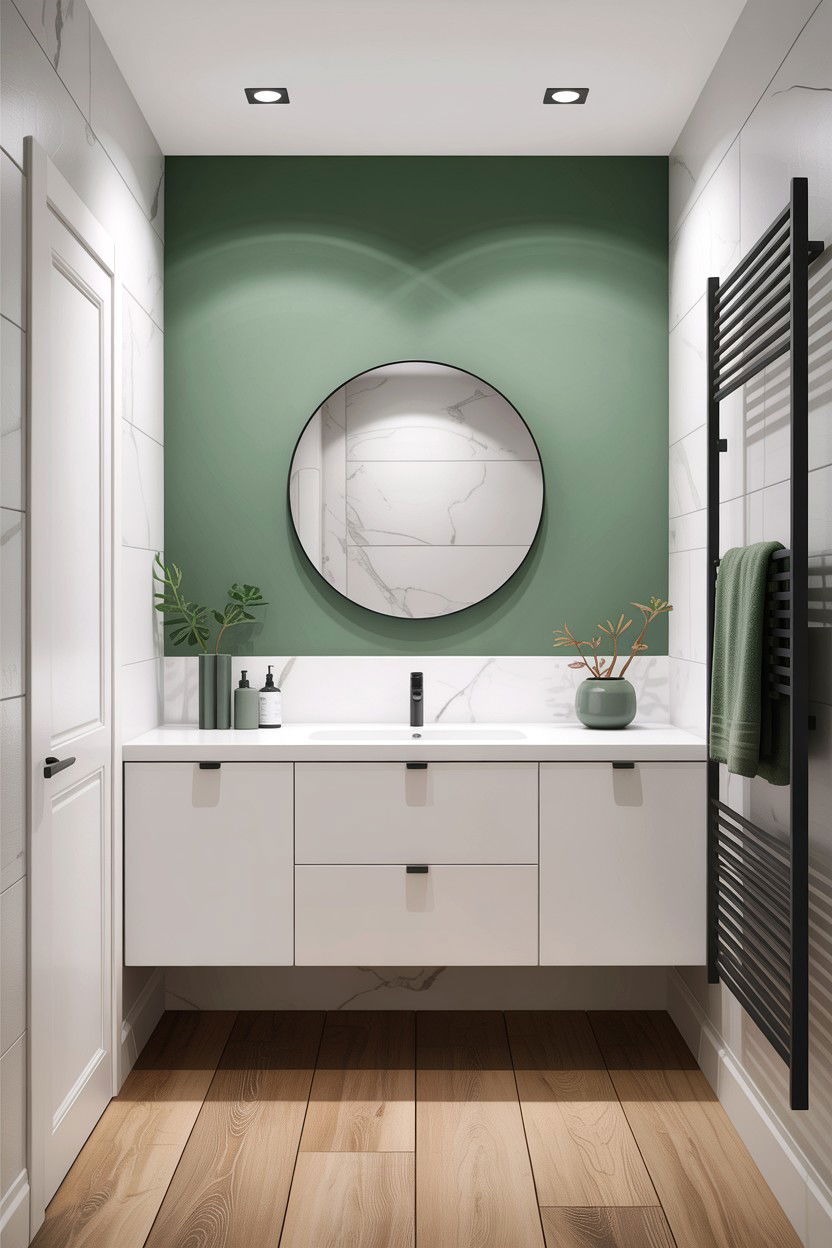 Sage green accent wall white bathroom - 30 sage and white bathroom ideas