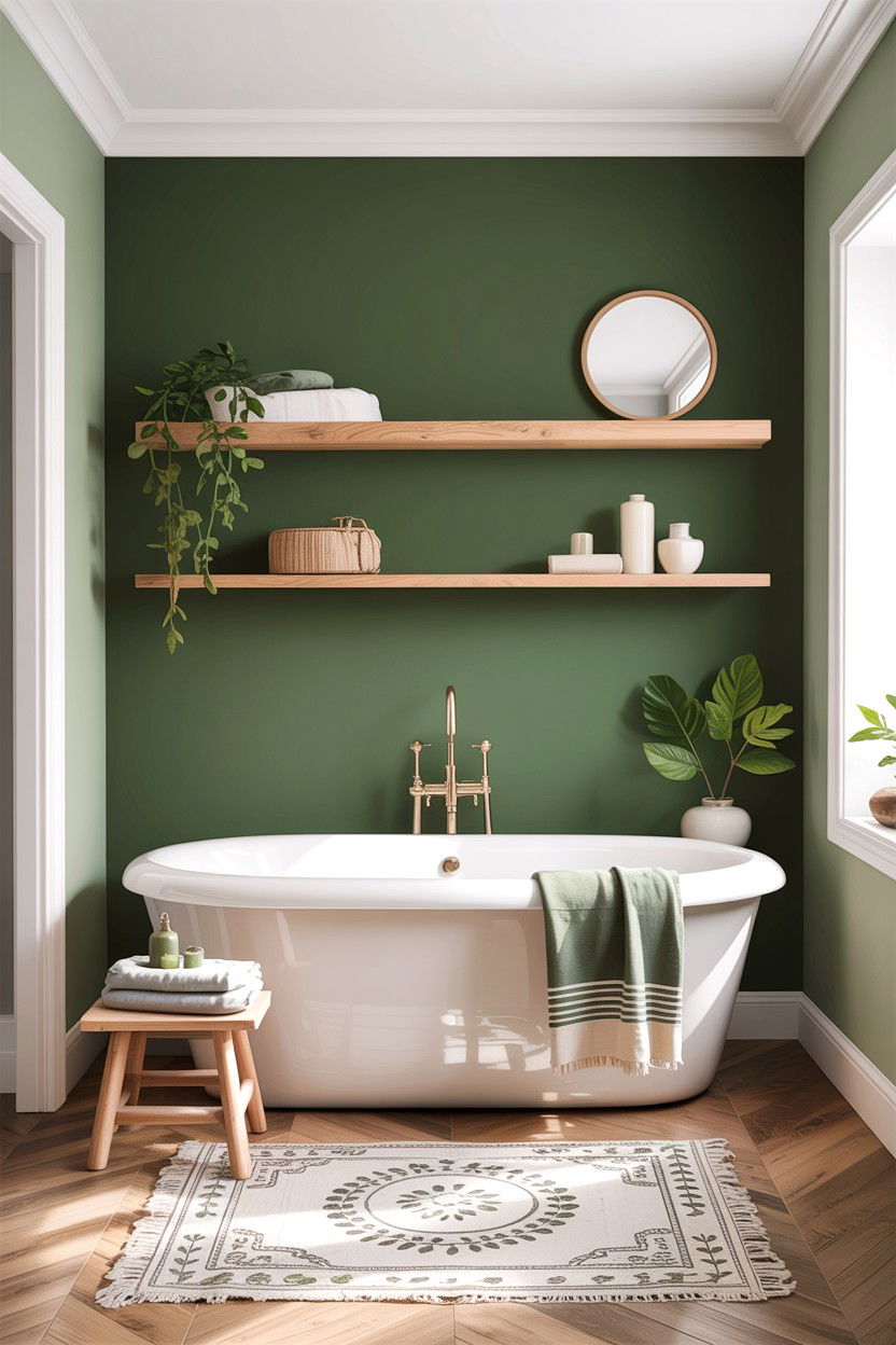 Sage green accent wall - 30 sage bathroom decor ideas