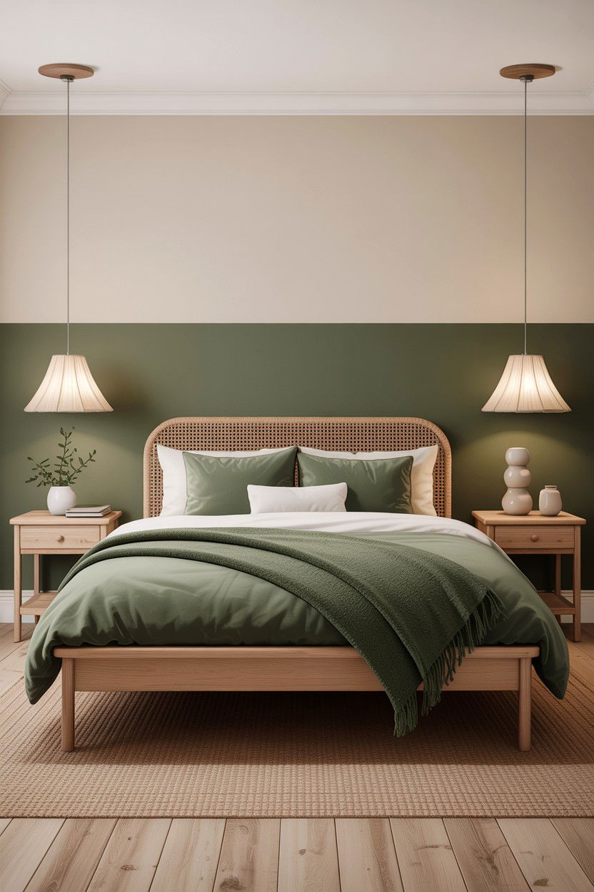 Sage green and beige bedroom - 30 bedroom two tone walls