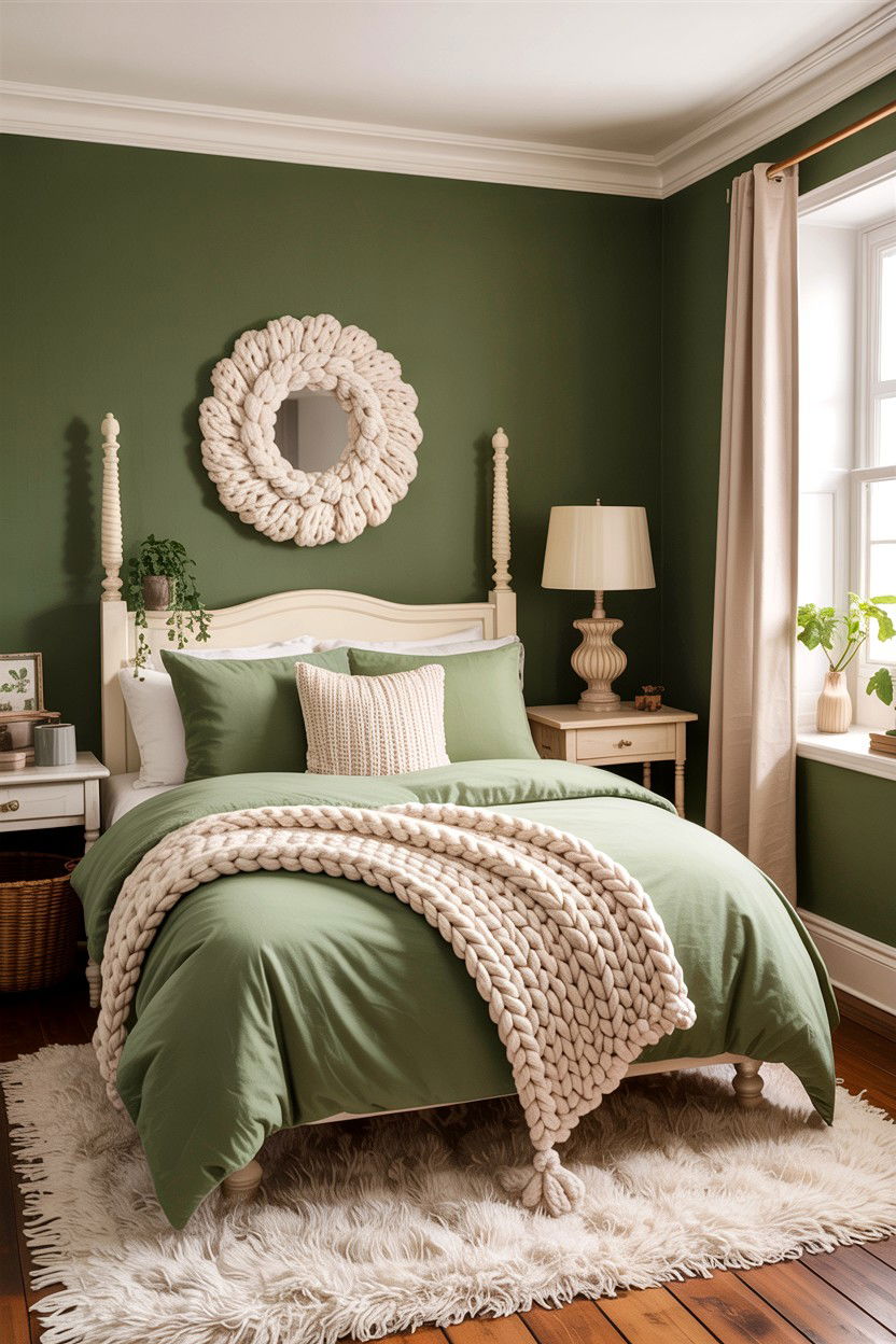 Sage green and cream textiles - 30 sage bedroom decor ideas