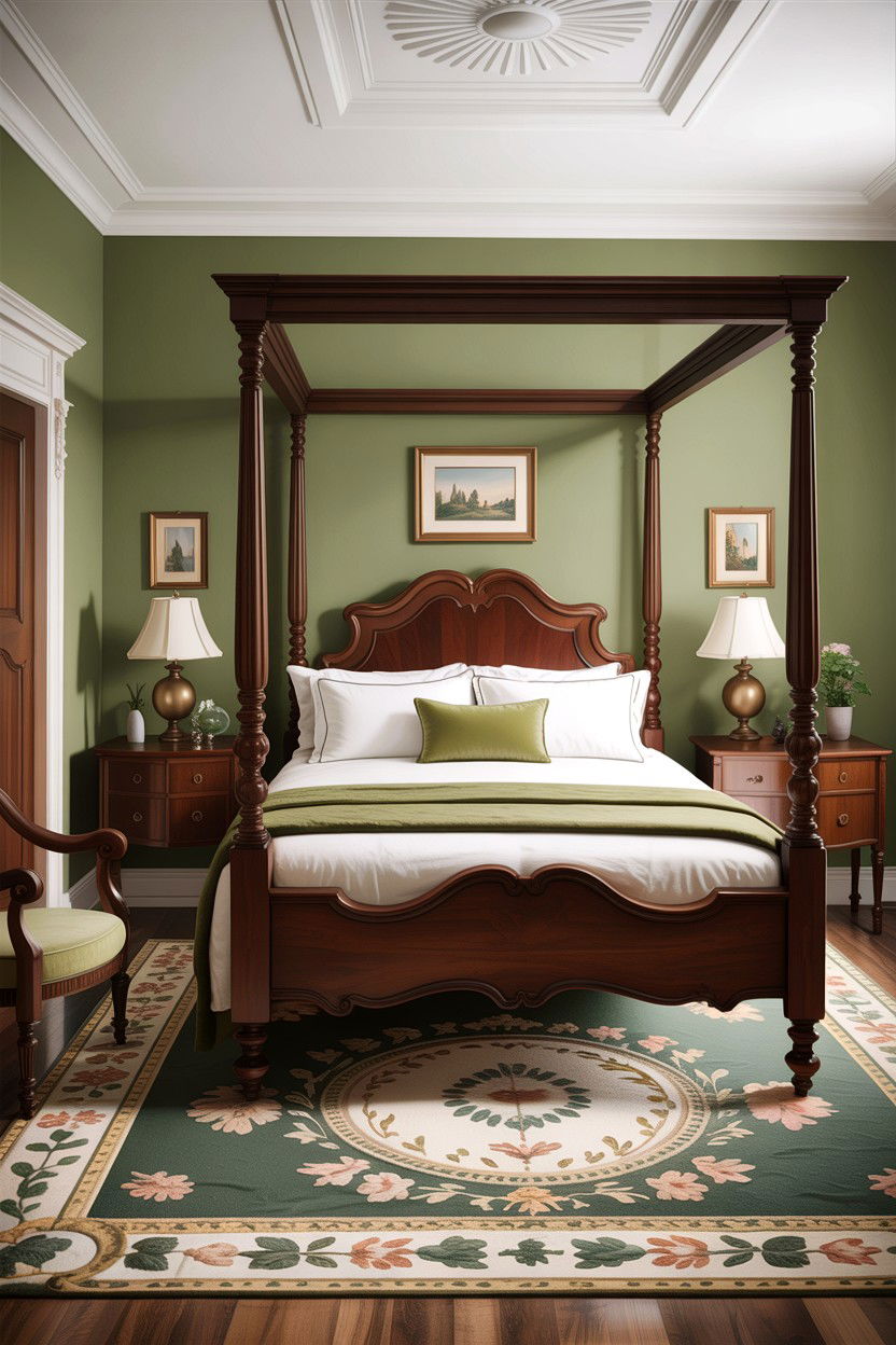 Sage green and dark wood furniture - 30 sage bedroom decor ideas