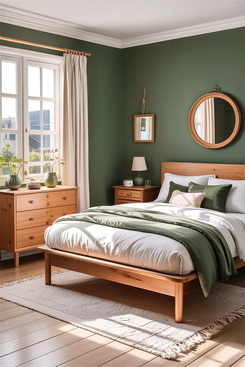 Sage green and light wood furniture - 30 sage bedroom decor ideas