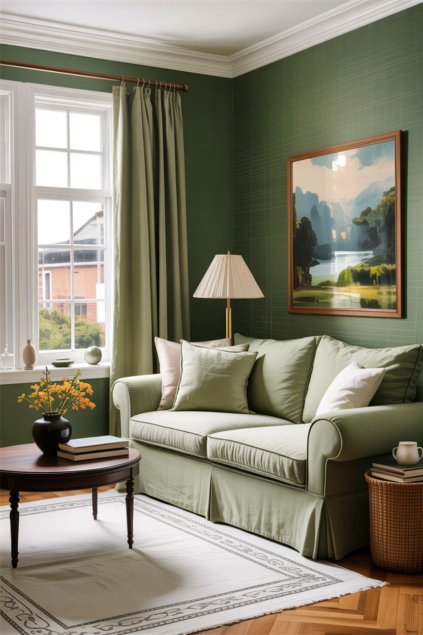 Sage green and linen textures living room - 30 sage living room decor ideas