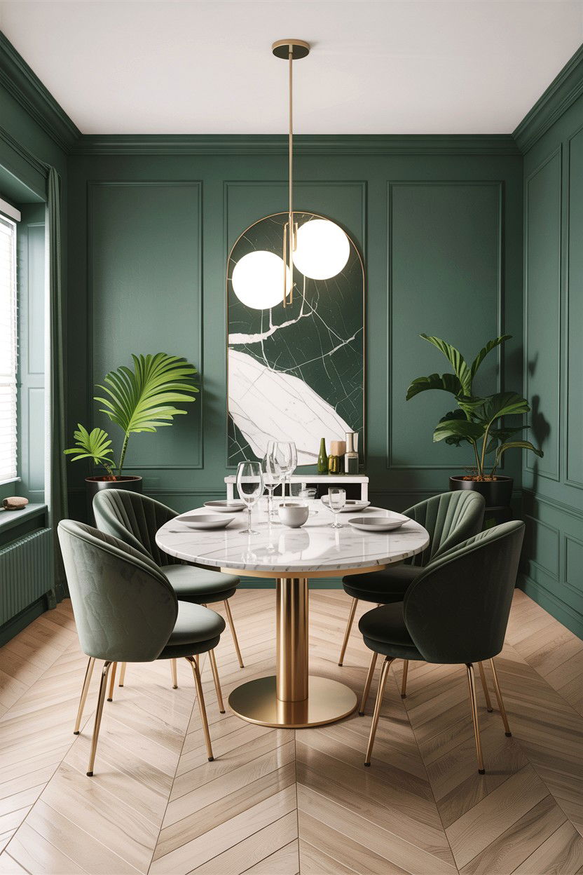 Sage green and marble dining room - 30 sage dining room ideas
