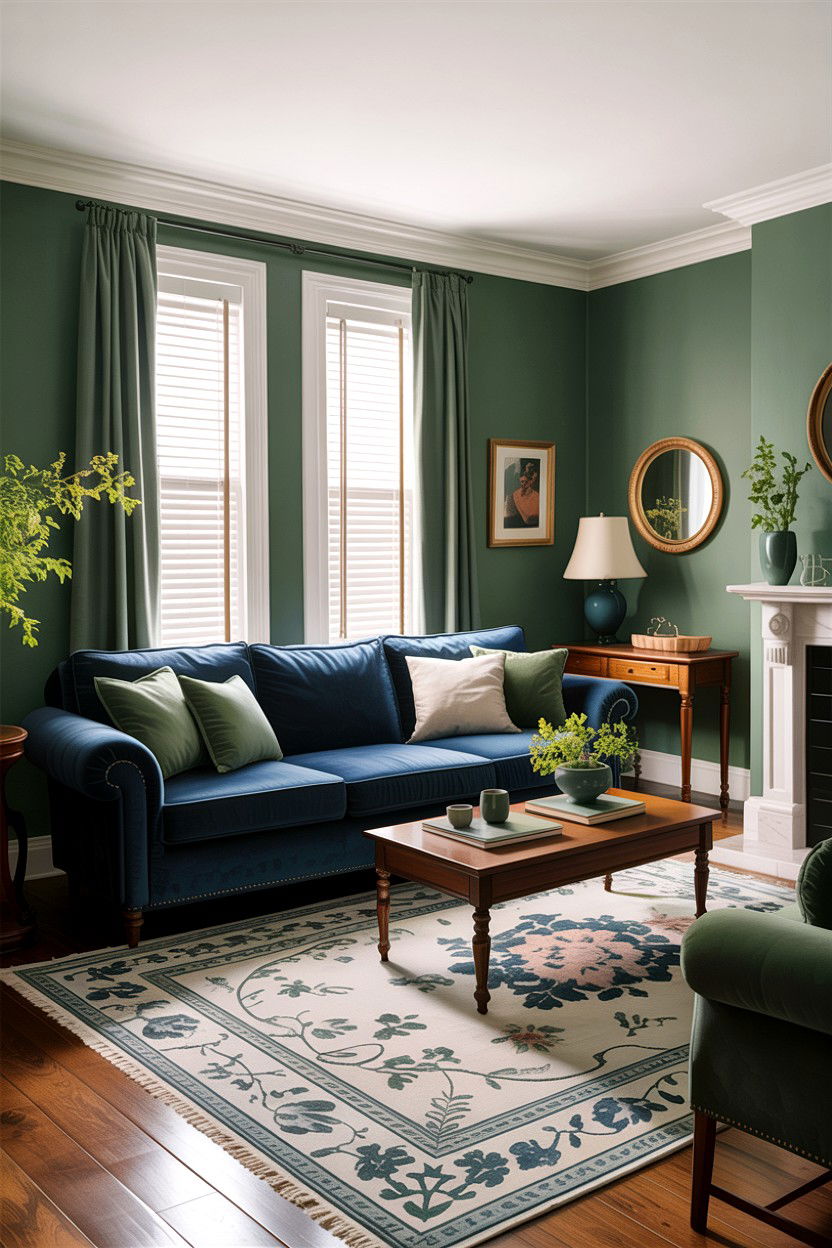 Sage green and navy blue living room - 30 sage living room decor ideas