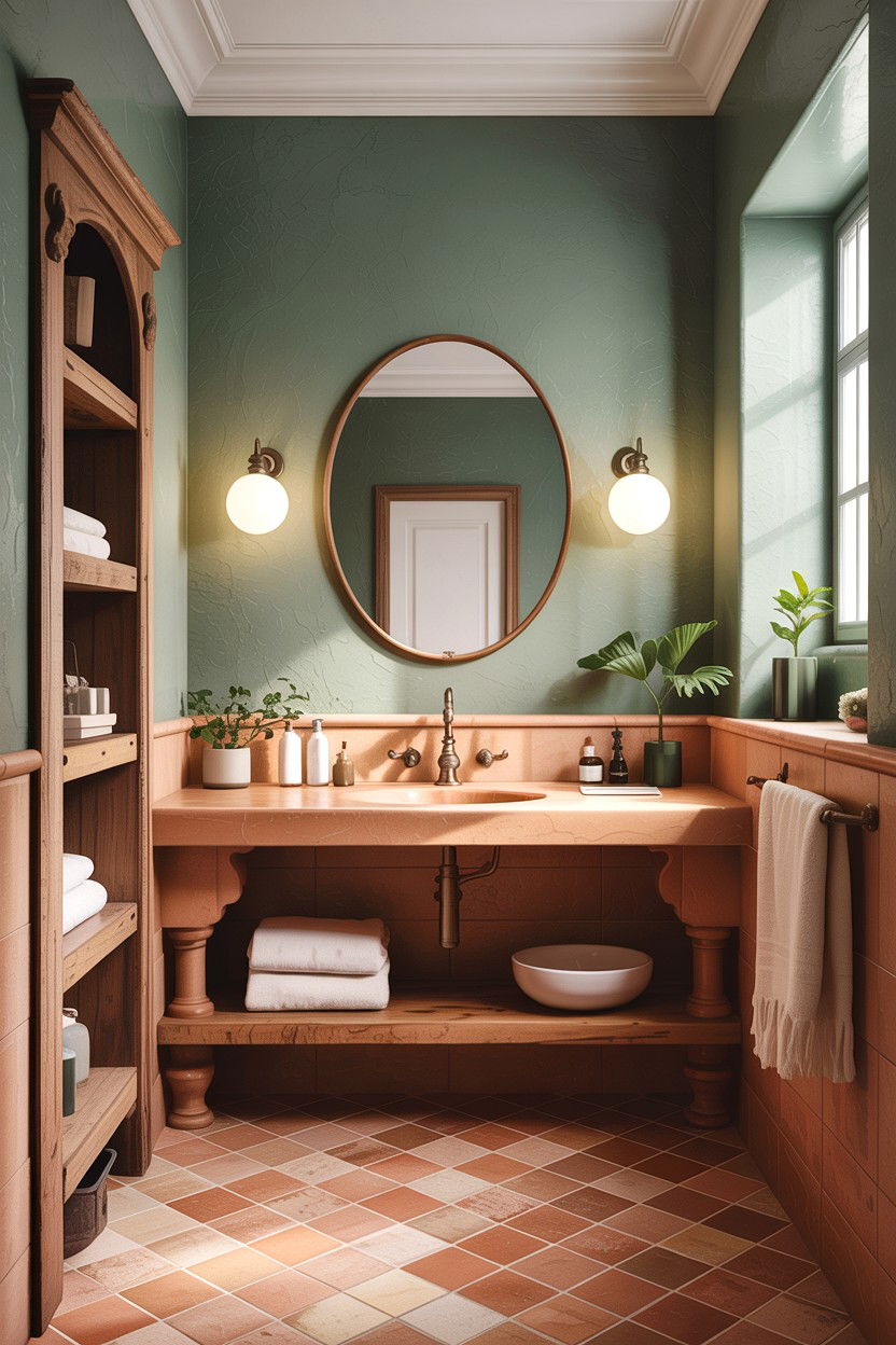 Sage green and terracotta bathroom - 30 sage bathroom decor ideas
