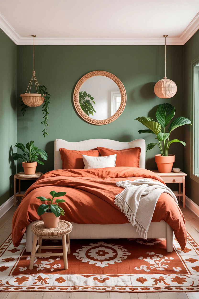 Sage green and terracotta bedroom - 30 bedroom color schemes