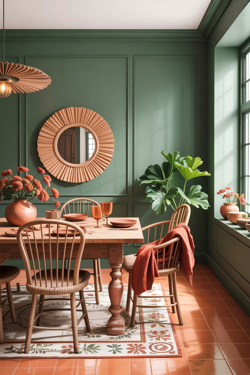 Sage green and terracotta dining room - 30 sage dining room ideas