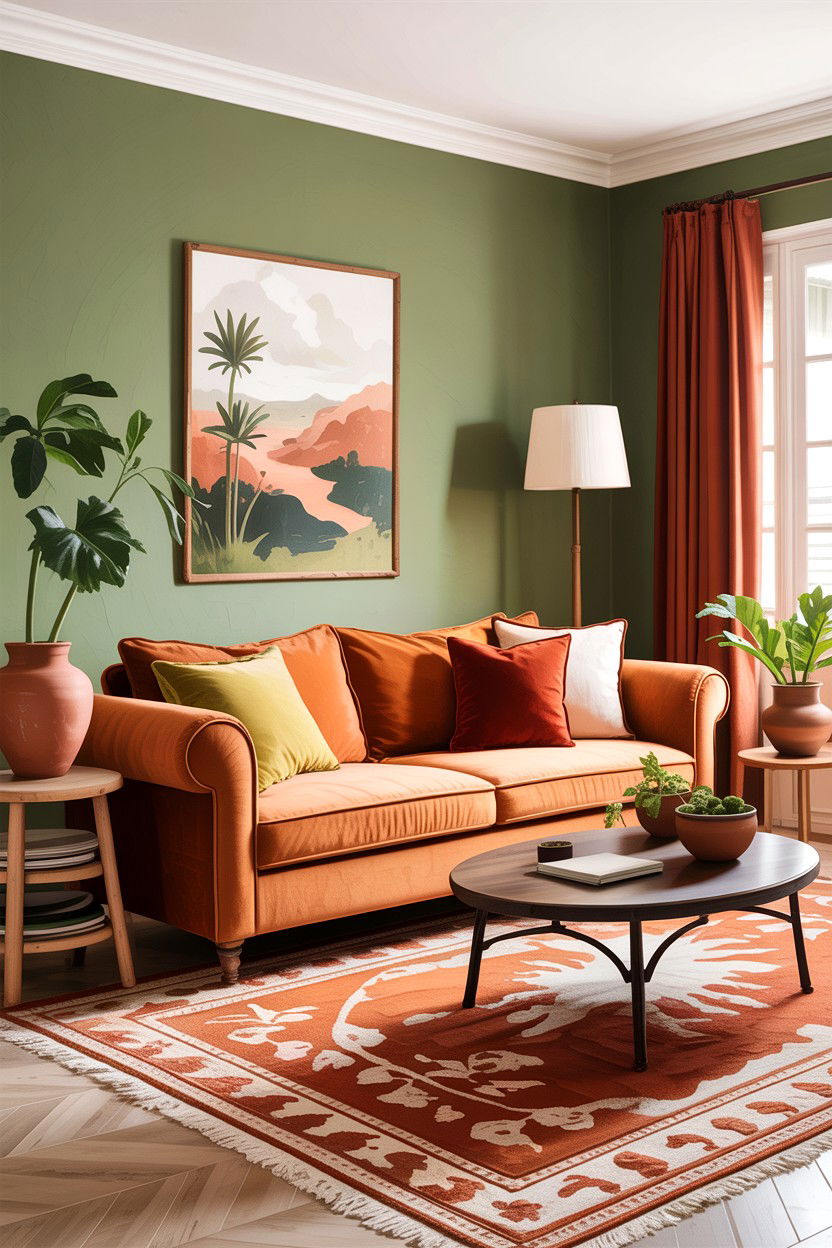 Sage green and terracotta living room - 30 sage living room decor ideas