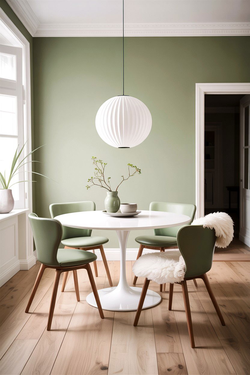 Sage green and white Scandinavian dining room - 30 sage and white dining room ideas