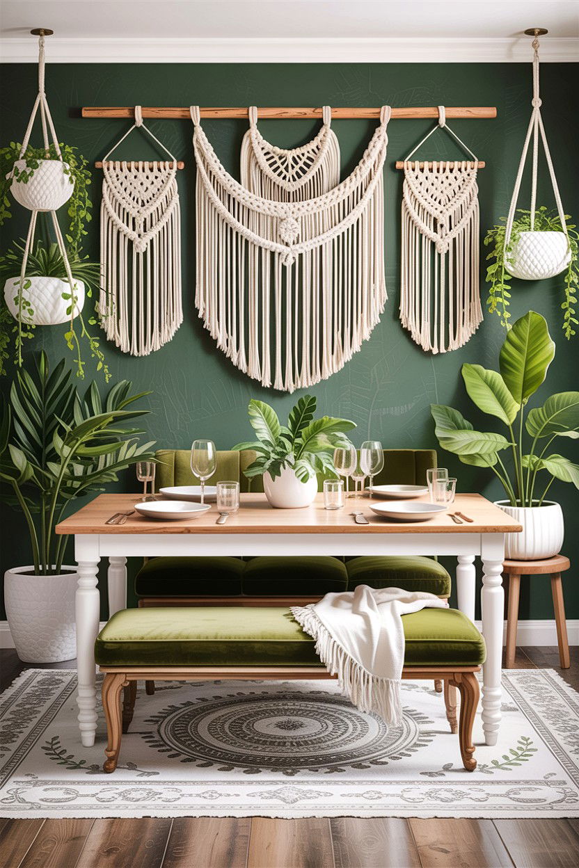 Sage green and white boho dining room - 30 sage and white dining room ideas
