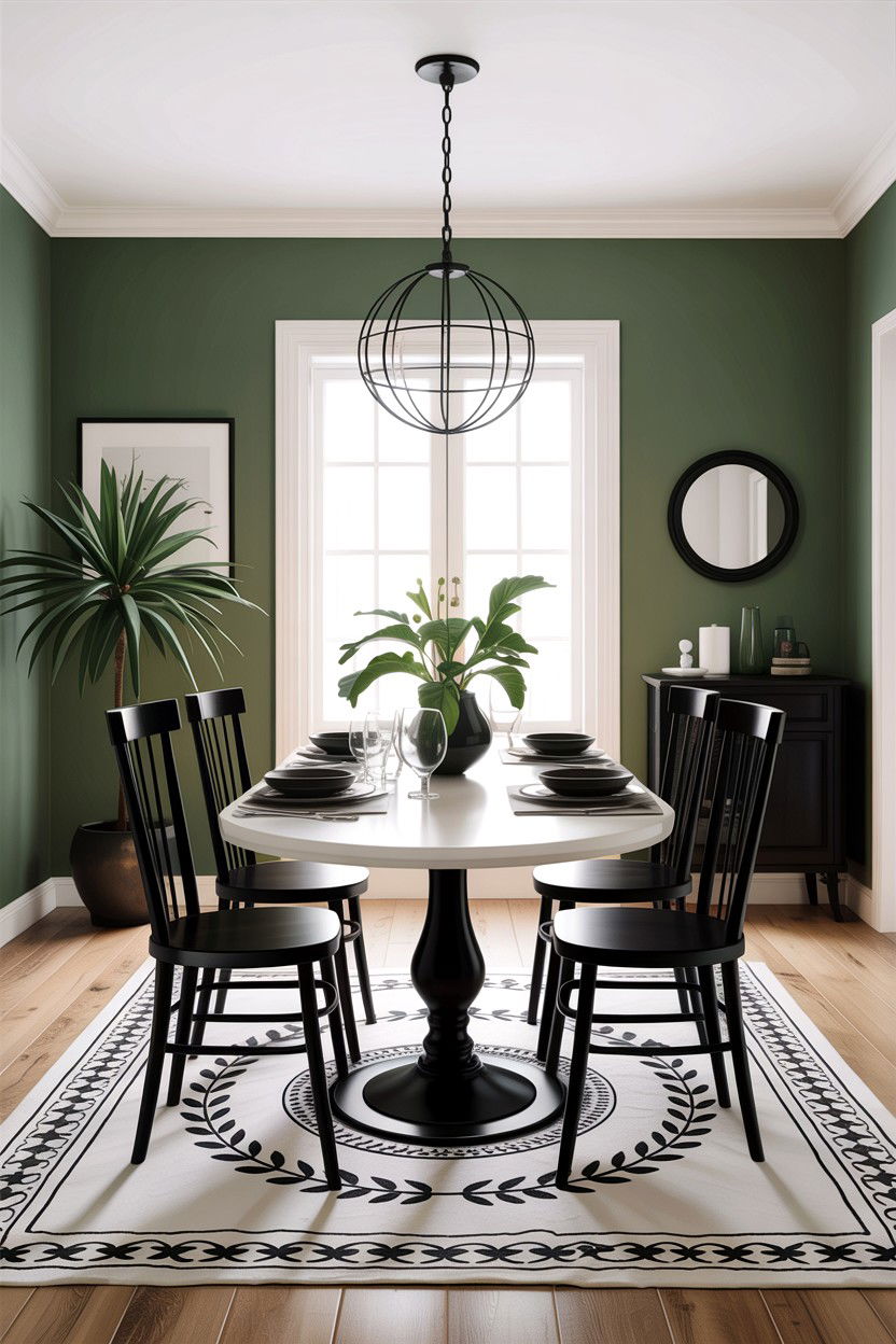 Sage green and white dining room with black accents - 30 sage and white dining room ideas
