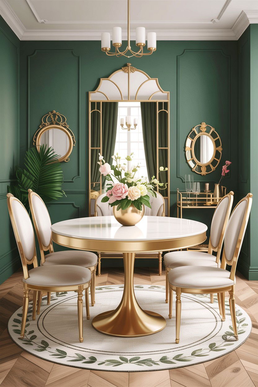 Sage green and white dining room with gold accents - 30 sage and white dining room ideas