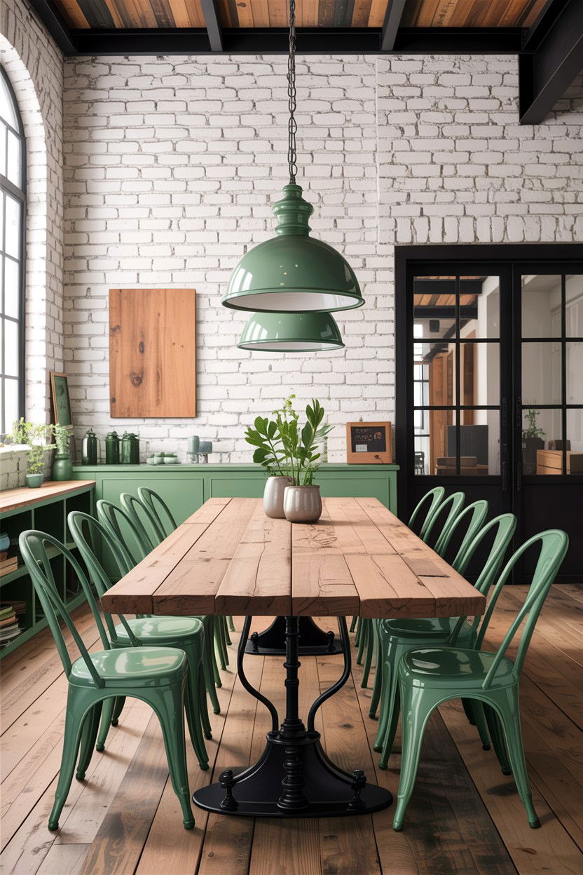 Sage green and white industrial dining room - 30 sage and white dining room ideas
