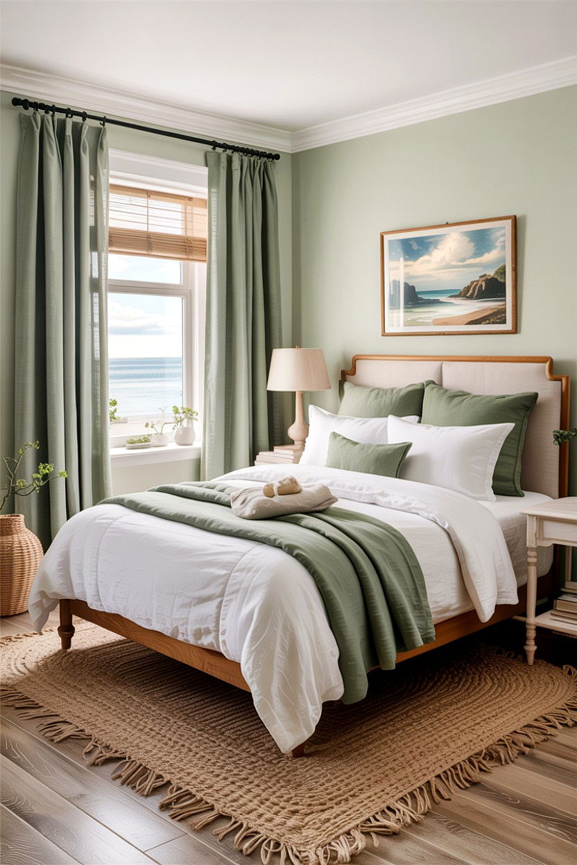 Sage green and white linen - 30 sage bedroom decor ideas