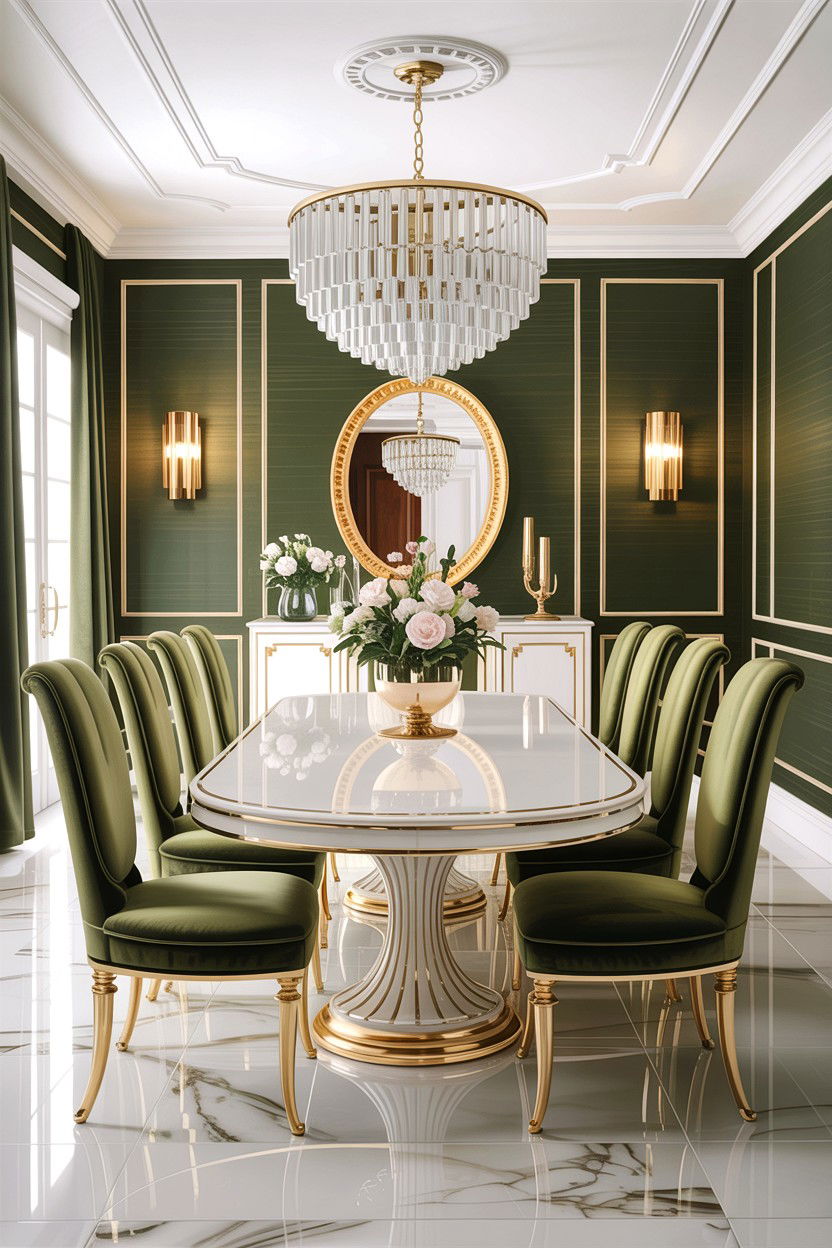 Sage green and white luxury dining room - 30 sage and white dining room ideas