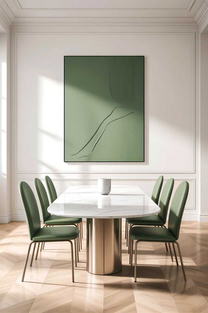 Sage green and white minimalist dining room - 30 sage and white dining room ideas