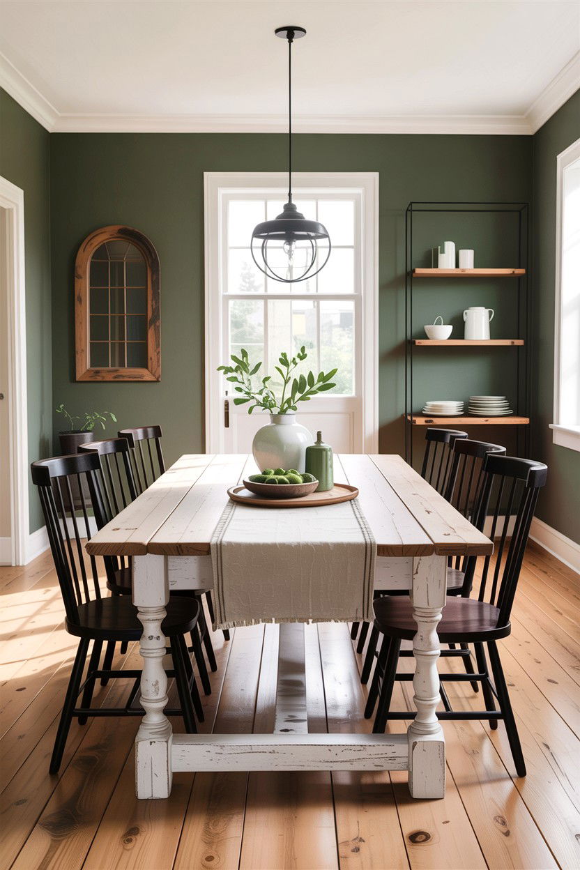 Sage green and white modern farmhouse dining room - 30 sage and white dining room ideas