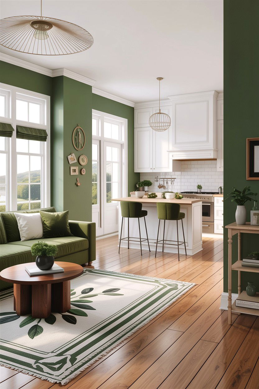 Sage green and white open floor plan - 30 sage and white living room ideas