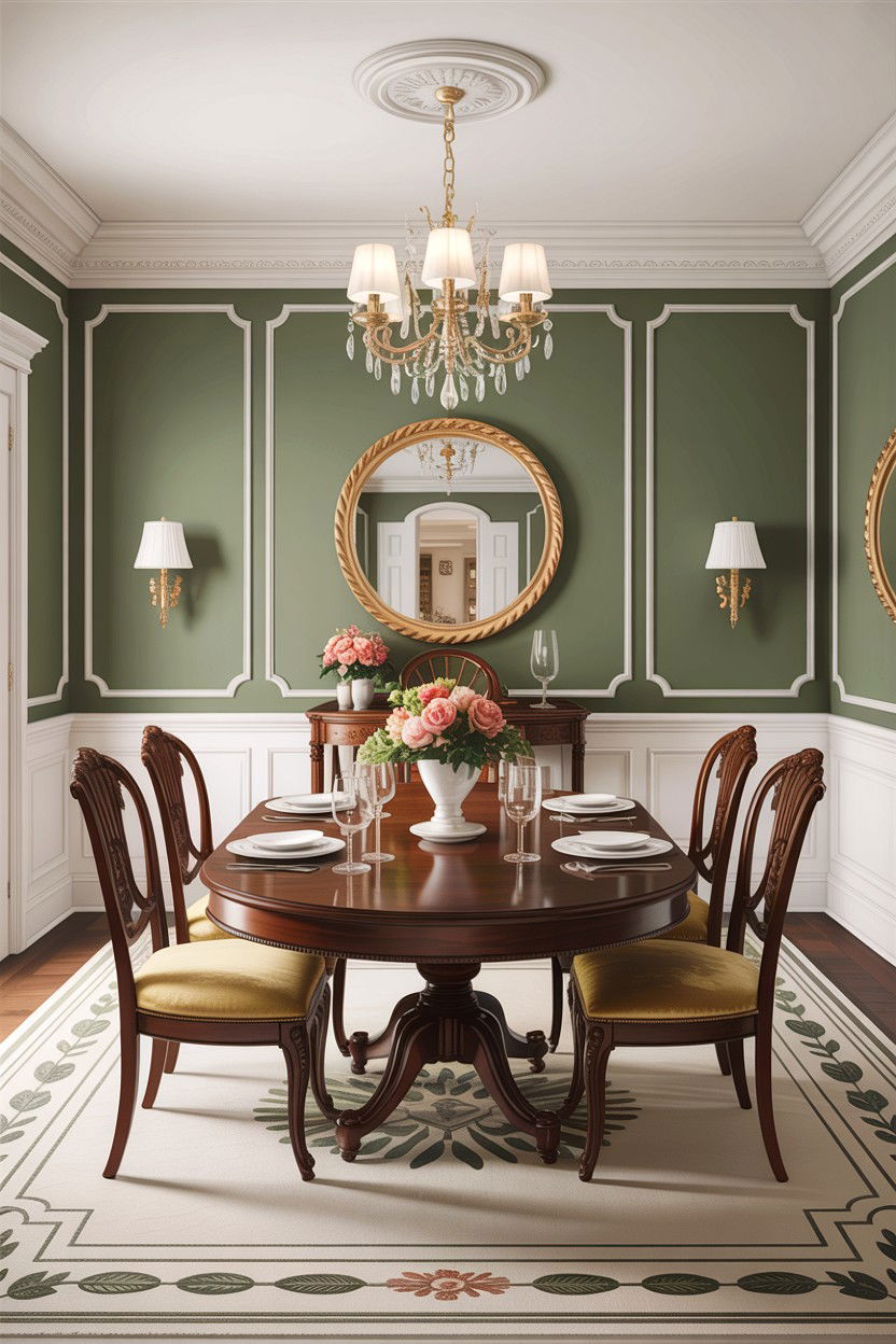 Sage green and white traditional dining room - 30 sage and white dining room ideas