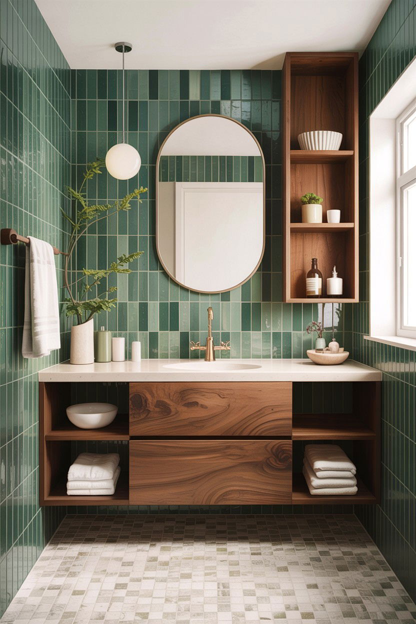 Sage green and wood bathroom - 30 sage bathroom decor ideas