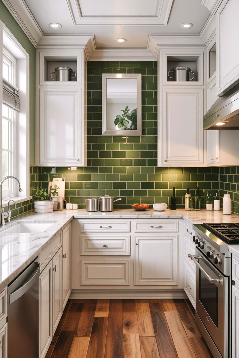 Sage green backsplash white kitchen - 30 sage and white kitchen ideas