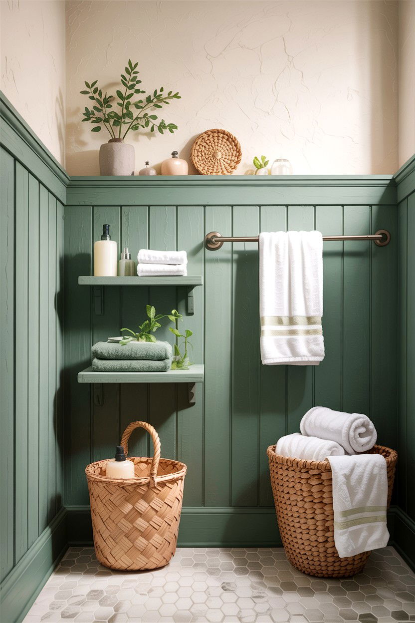 Sage green bathroom board and batten - 30 bathroom board and batten ideas
