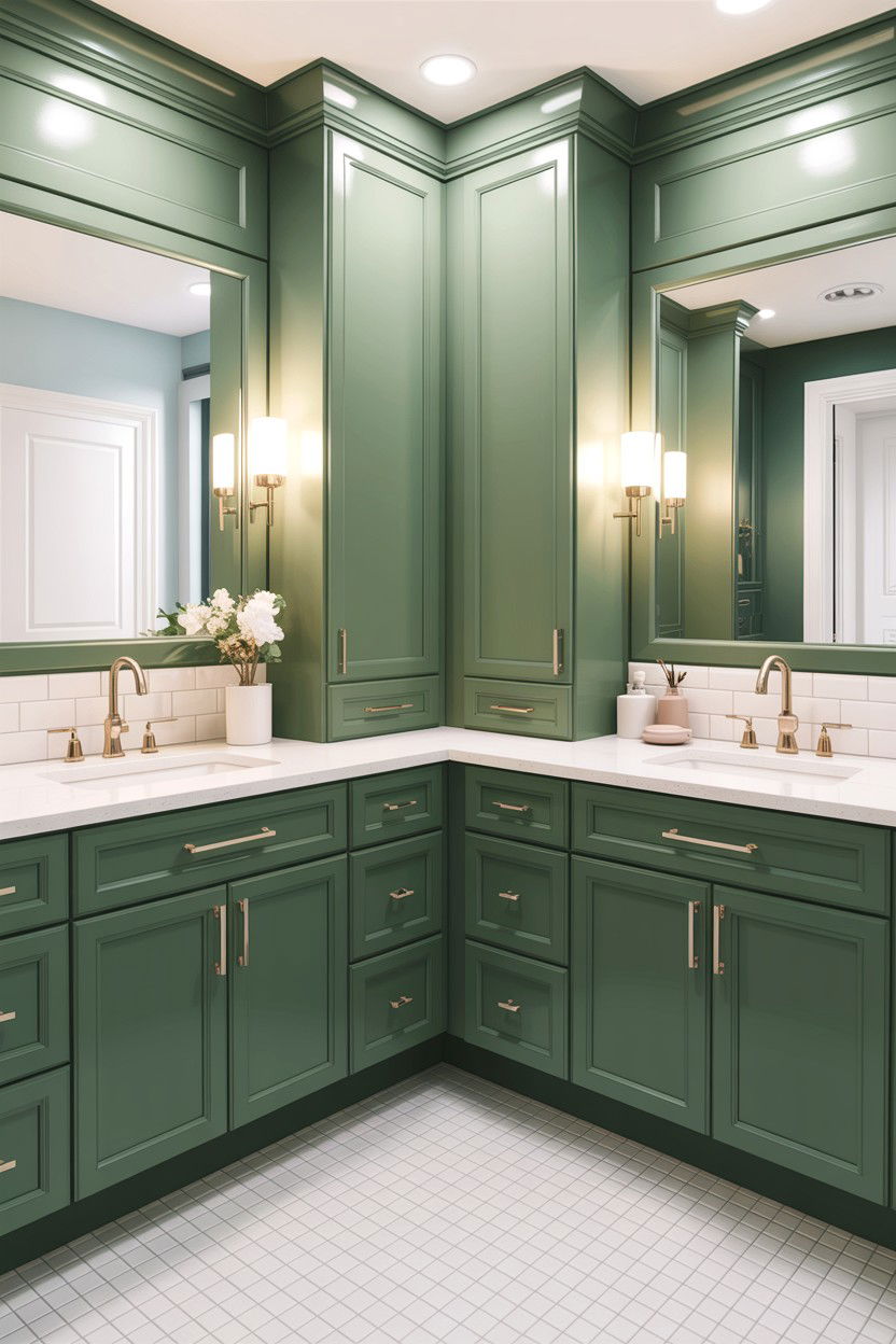 Sage green bathroom cabinets white quartz - 30 sage and white bathroom ideas