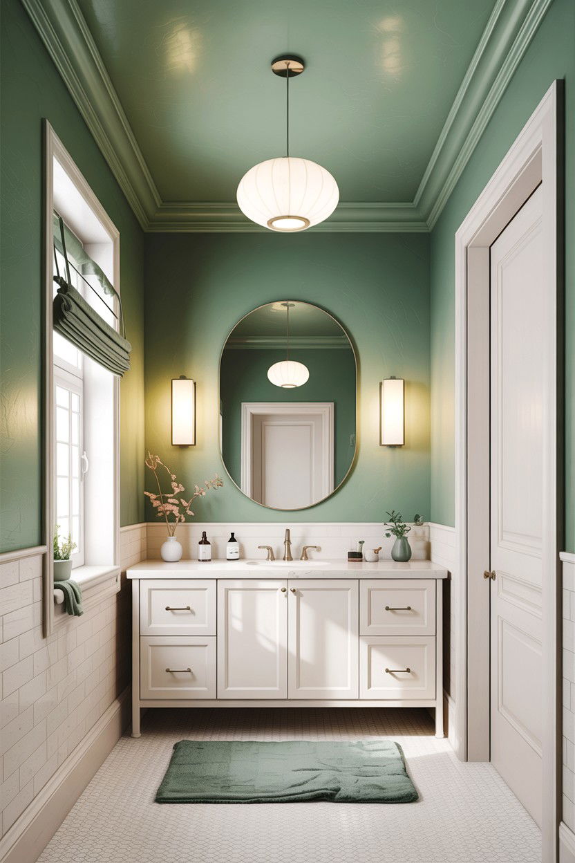 Sage green bathroom ceiling white walls - 30 sage and white bathroom ideas
