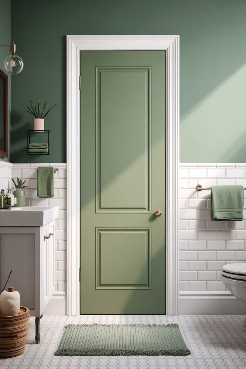 Sage green bathroom door white trim - 30 sage and white bathroom ideas