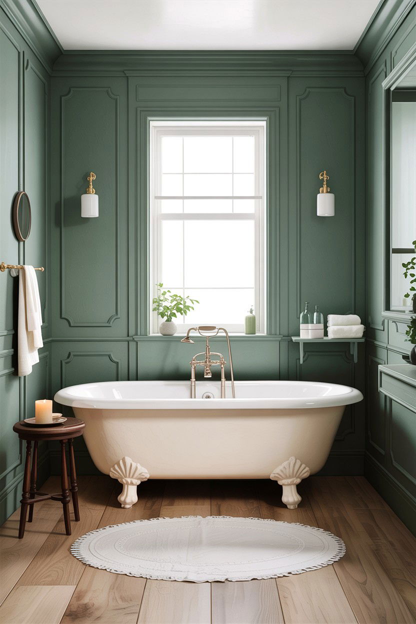 Sage green bathroom walls white clawfoot tub - 30 sage and white bathroom ideas