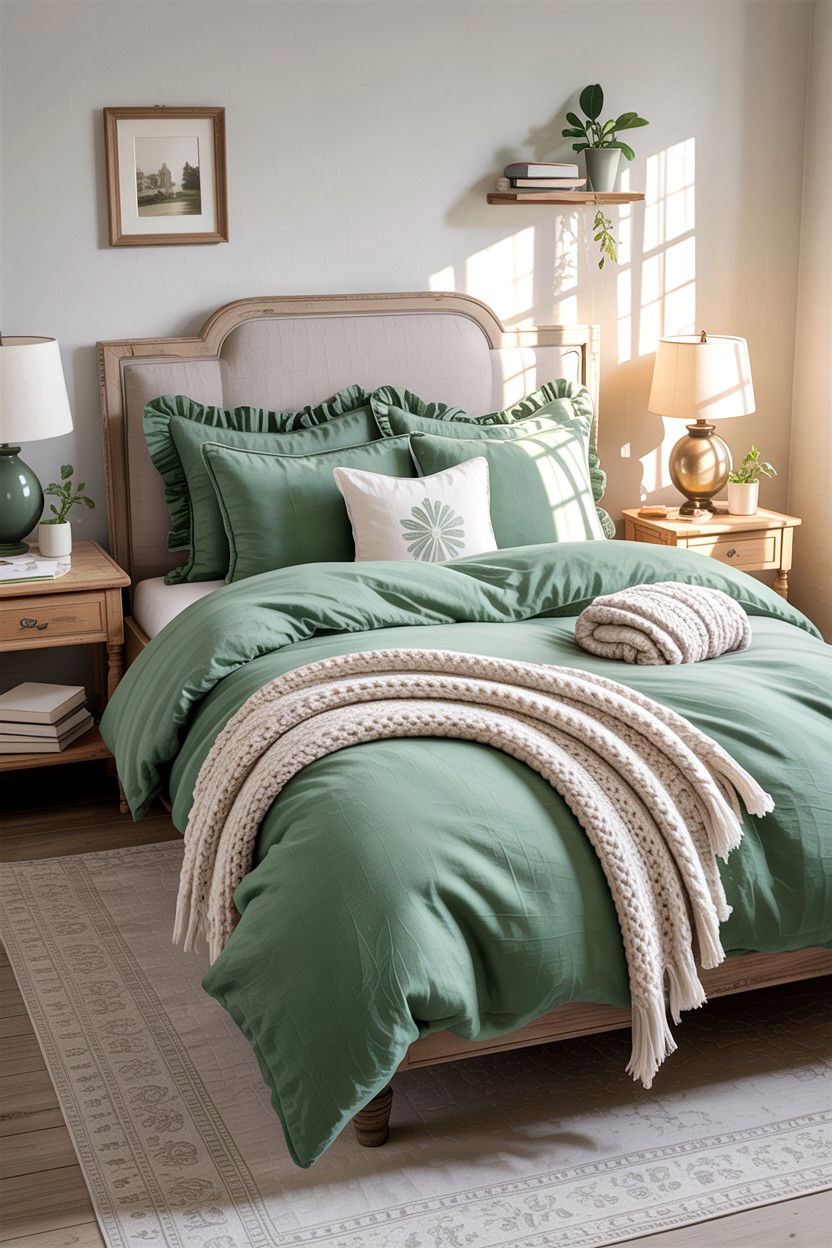 Sage green bedding set - 30 sage bedroom decor ideas