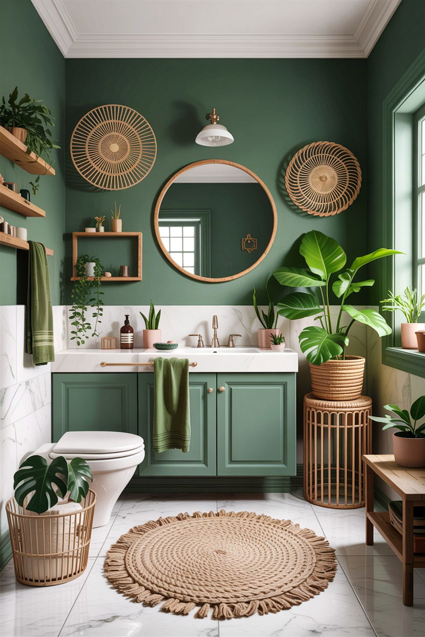 Sage green boho bathroom - 30 sage bathroom decor ideas