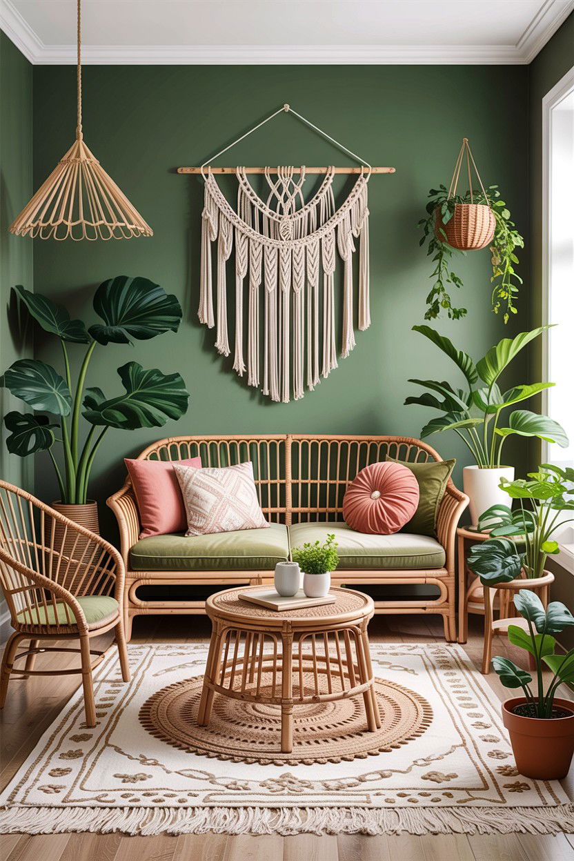Sage green boho living room - 30 sage living room decor ideas