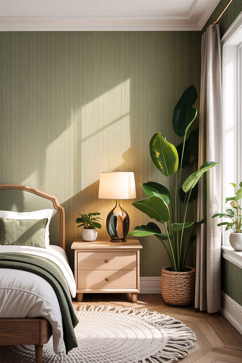 Sage green chevron wallpaper - 30 bedroom chevron wall ideas