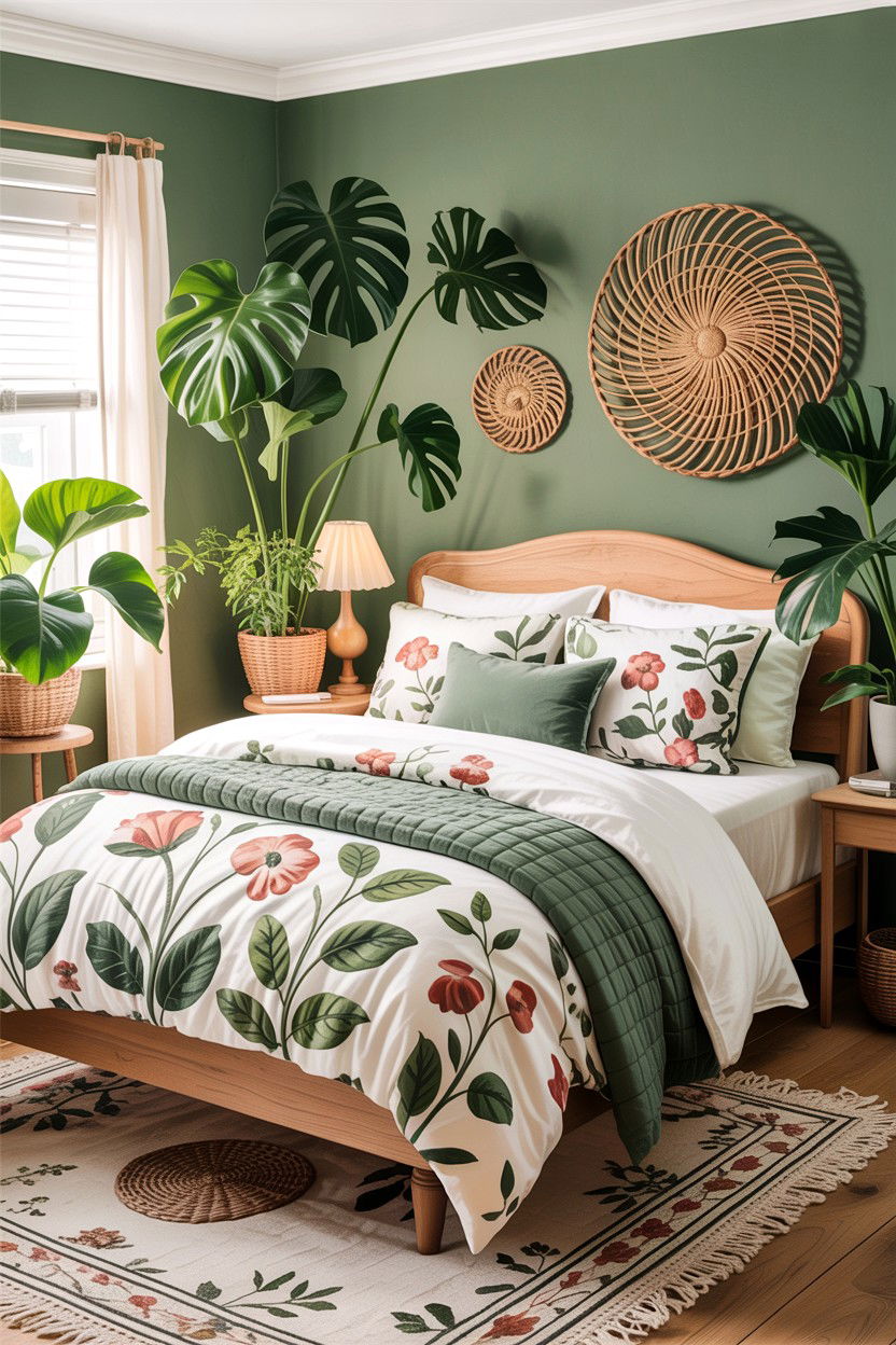 Sage green floral quilt - 30 bedroom floral bedding ideas