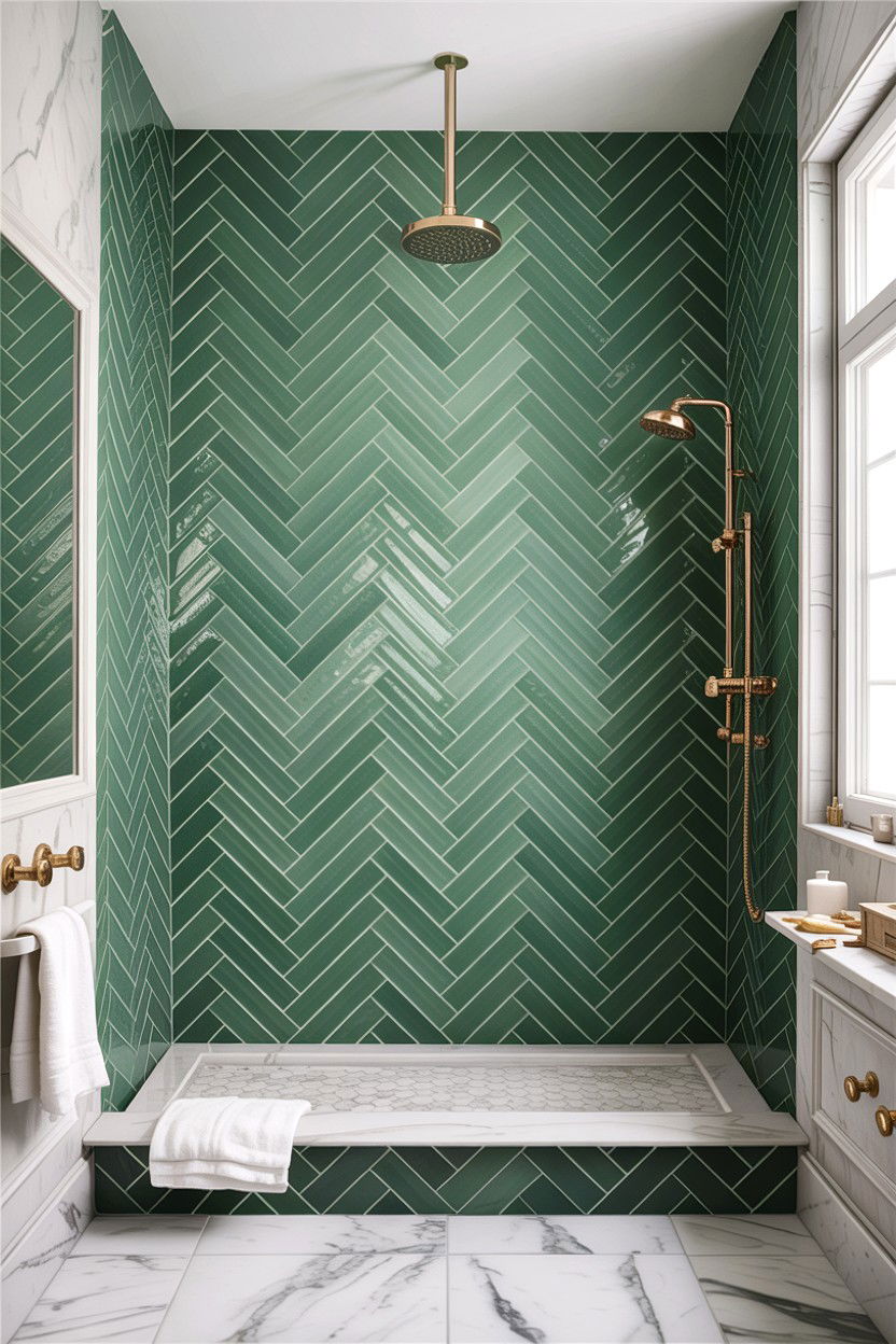 Sage green herringbone tile - 30 sage bathroom decor ideas