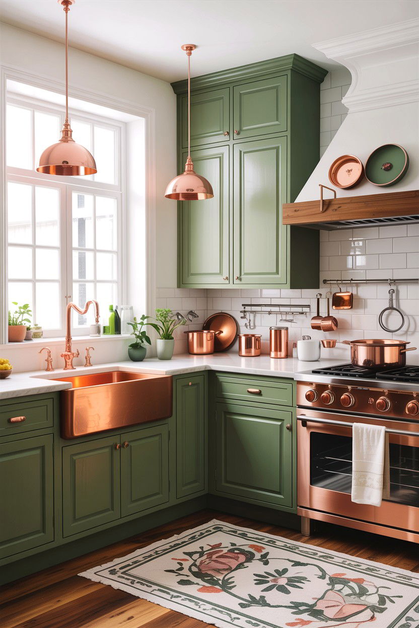 Sage green kitchen cabinets copper accents - 30 sage and white kitchen ideas