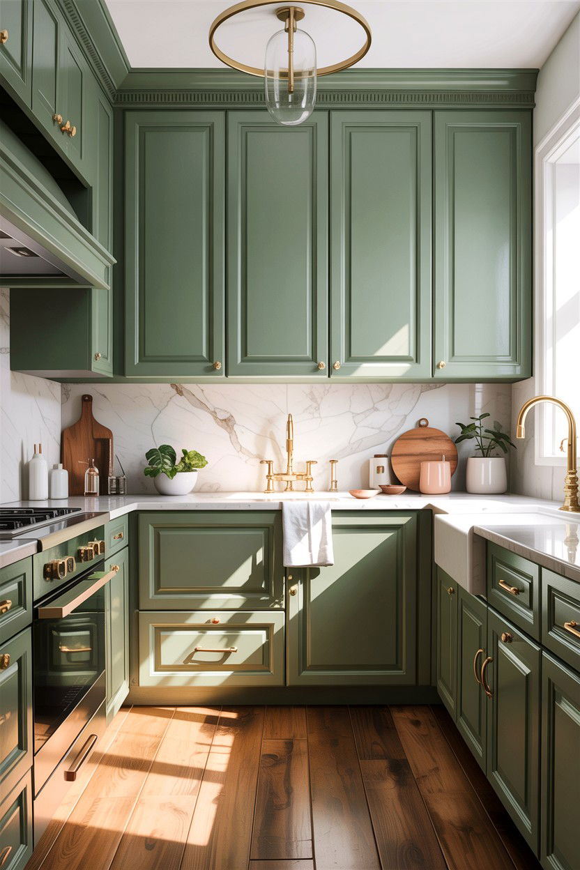 Sage green kitchen cabinets gold hardware - 30 sage and white kitchen ideas