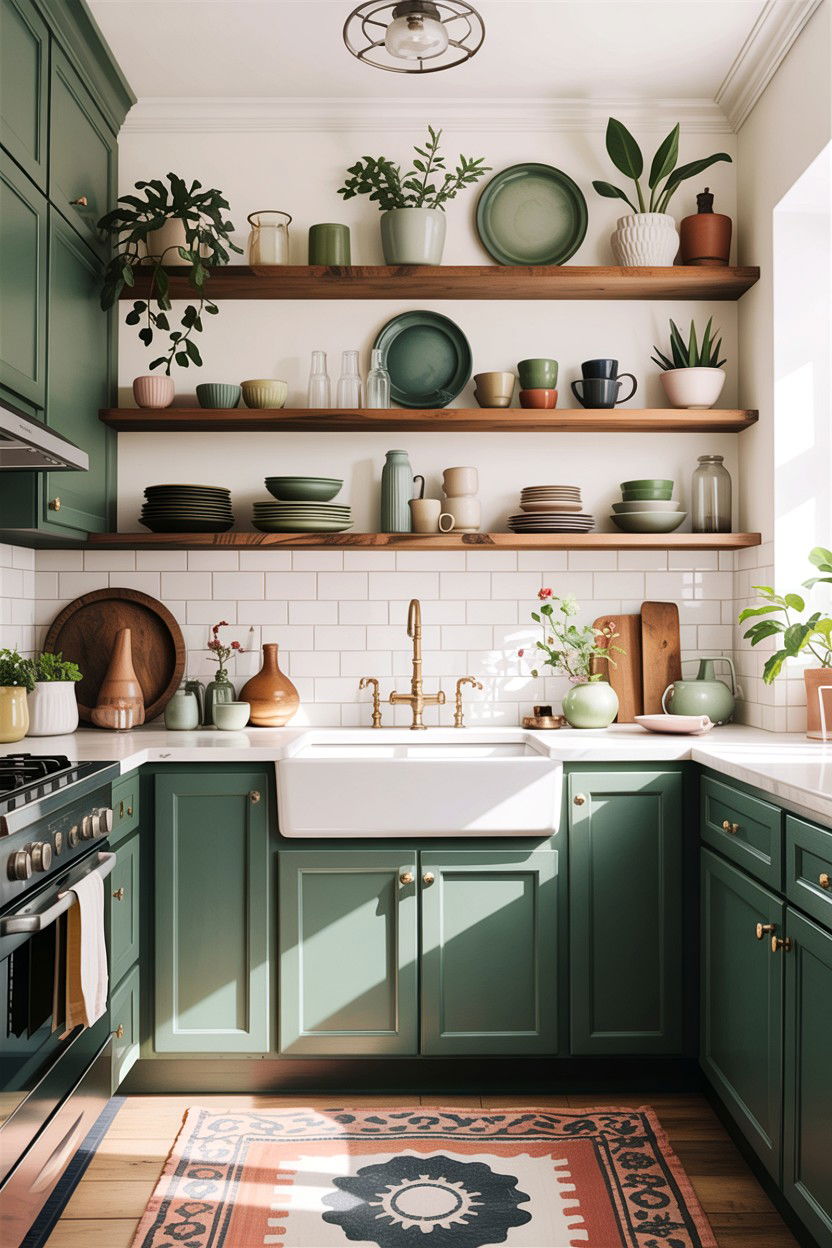 Sage green kitchen cabinets open shelving - 30 sage and white kitchen ideas