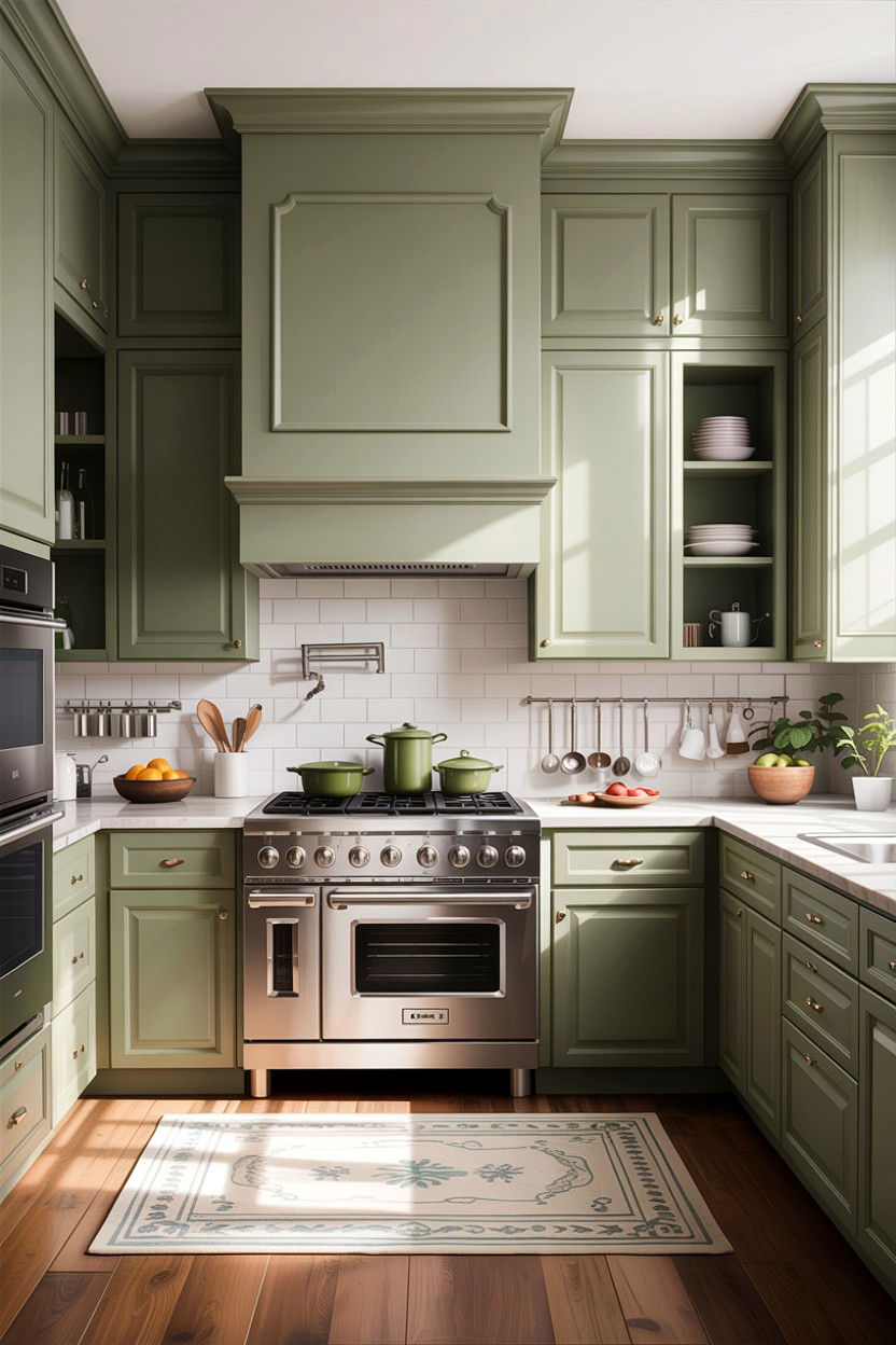 Sage green kitchen cabinets stainless steel appliances - 30 sage and white kitchen ideas