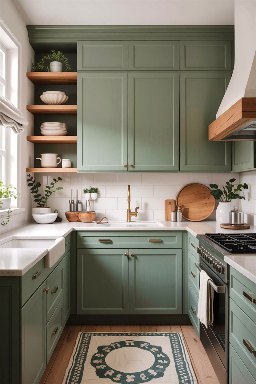 Sage green kitchen cabinets wood accents - 30 sage and white kitchen ideas