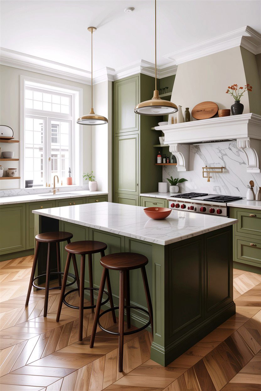 Sage green kitchen island white marble top - 30 sage and white kitchen ideas