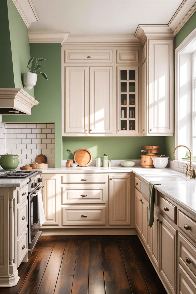 Sage green kitchen walls white cabinets - 30 sage and white kitchen ideas