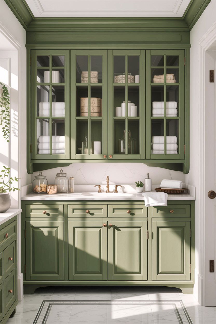 Sage green linen cabinet bathroom - 30 sage and white bathroom ideas