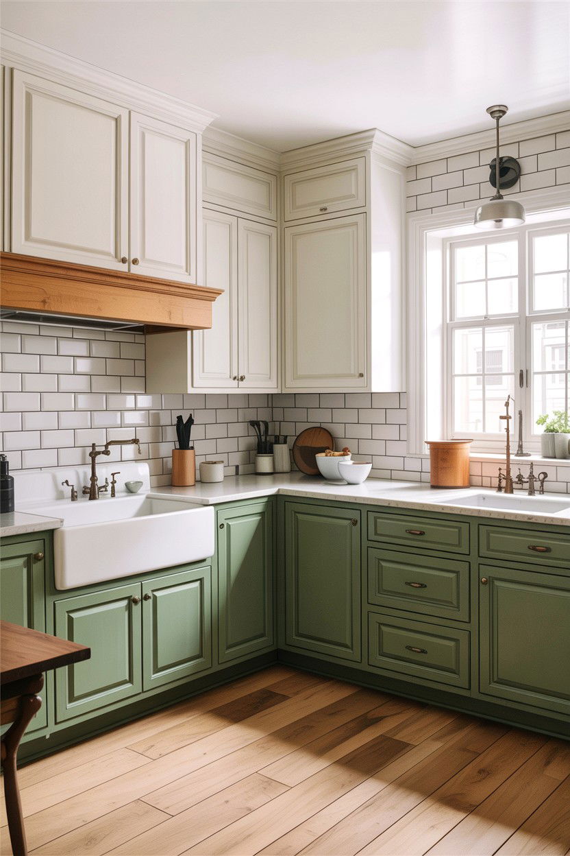 Sage green lower cabinets white upper cabinets - 30 sage and white kitchen ideas