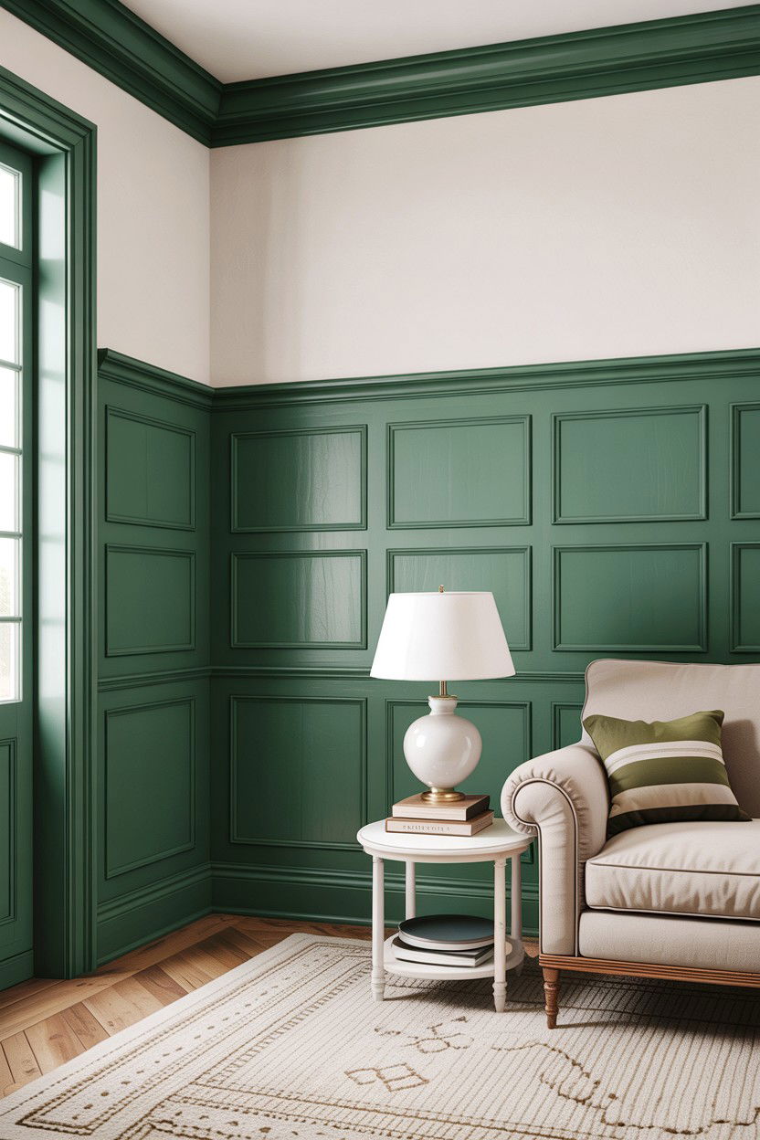 Sage green paneling white walls - 30 sage and white living room ideas