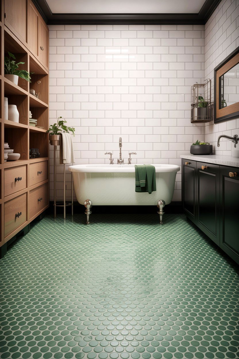 Sage green penny tile - 30 sage bathroom decor ideas