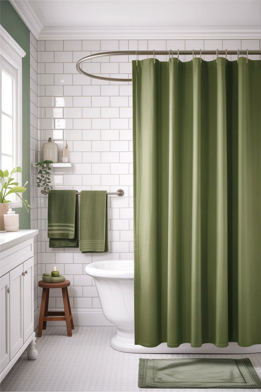 Sage green shower curtain white bathroom - 30 sage and white bathroom ideas